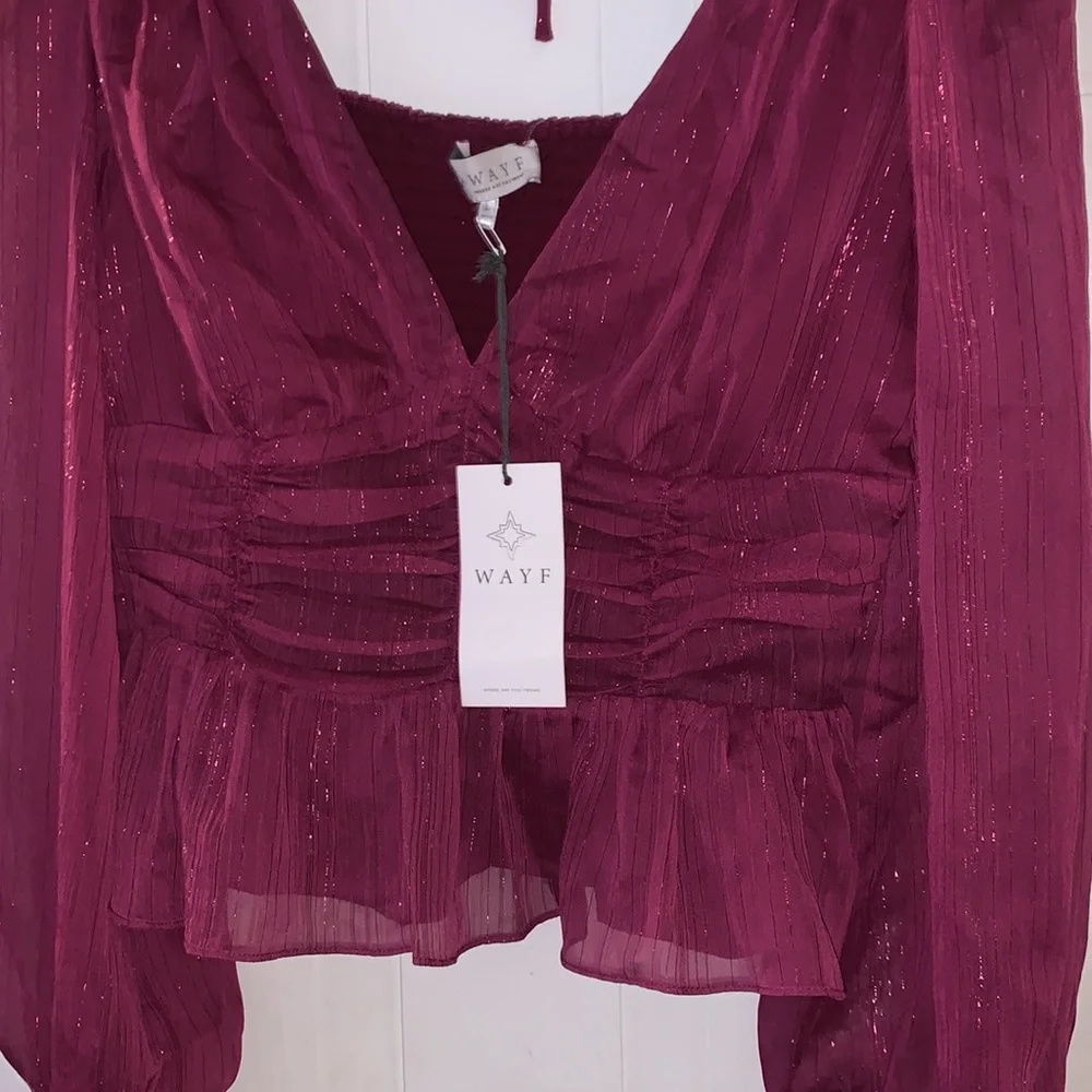 Wayf | Glitter Long Sleeve V Neck Blouse Size Large - Picture 2 of 7
